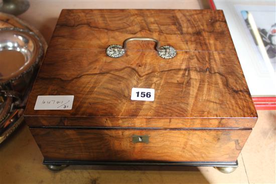 Victorian walnut sewing box & accessories